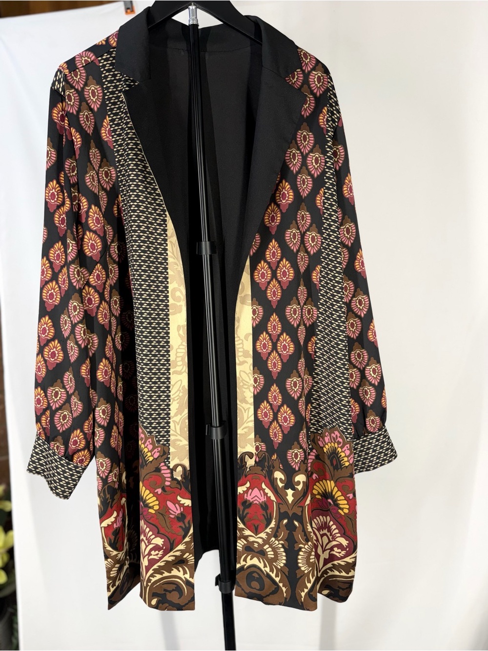 Printed Open-Front Women’s Jacket in Black and Multicolor